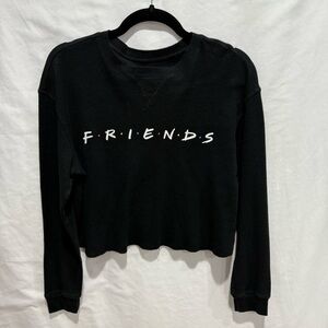 Friends TV Show Black Long Sleeve Crop Top Large Fall Phoebe Rachel Chandler